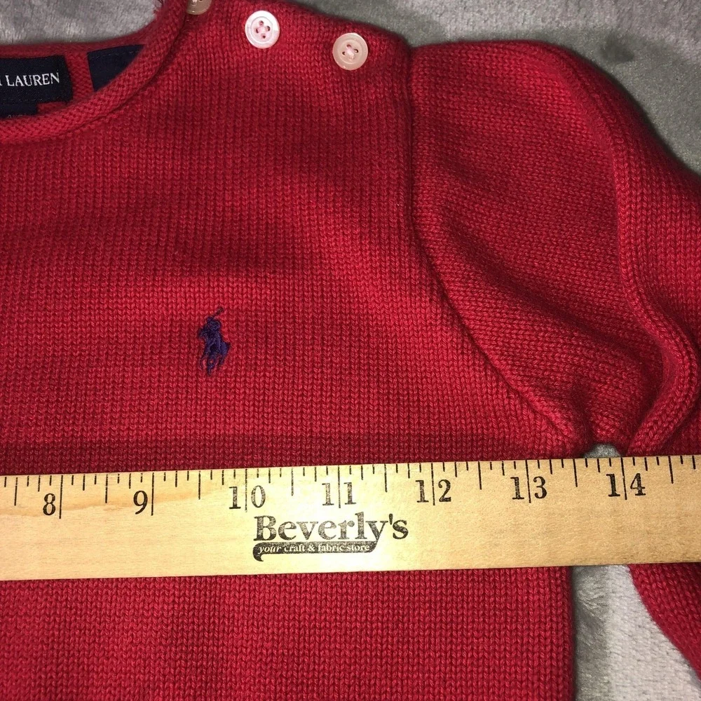Ralph Lauren Rolled Neck Sweater Girl Sz 4/5 Red‎ Button Shoulder Logo Japan y2K